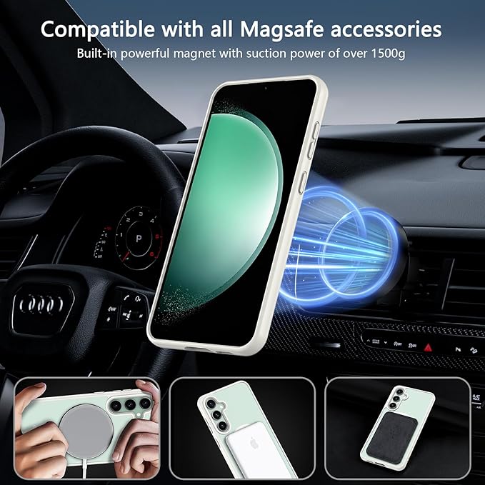 OWKEY Design for Galaxy S23 FE Case 6.4'', Magnetic Galaxy S23 FE Case for Magsafe with Screen Protector [Military-Grade Protection] Shockproof Phone Cover Slim Protective Bumper for S23 FE 5G, White