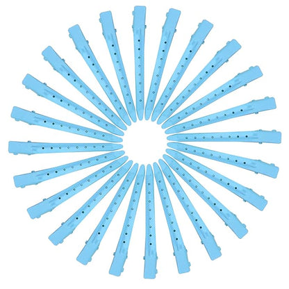 24 Packs Duck Bill Clips, Bantoye 3.35 Inches Rustproof Metal Alligator Curl Clips with Holes for Hair Styling, Hair Coloring, Blue