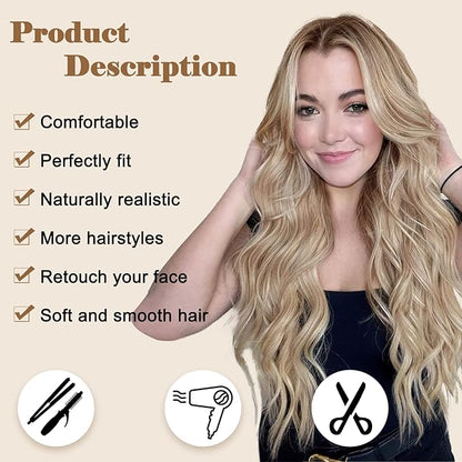 NAYOO Long Blonde Wavy Wig for Women - 26 Inch Middle Part Curly Synthetic Heat Resistant Fiber Wig for Daily Party Use (Ombre Blonde)