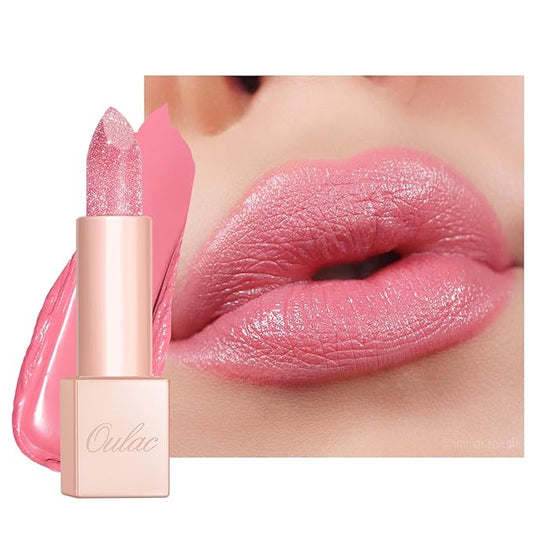Oulac Infinity Moisture Shine Lipstick - High Shine Shimmery Finish, Super Creamy Texture, Medium to High Coverage - Gluten Free, PG10 Pink Moon
