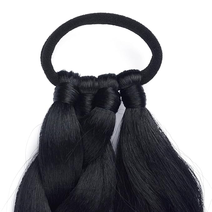 2 Pack Long DIY Braided Ponytail Extension with Hair Tie Straight Wrap Around Hair Extensions Ponytail(1B#)