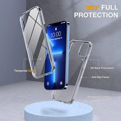Miracase Glass Series for iPhone 13 Pro Max Case 6.7 Inch, Full-Body Protective Bumper Case with Built-in 9H Tempered Glass Screen Protector and Camera Lens Protector, B-Clear