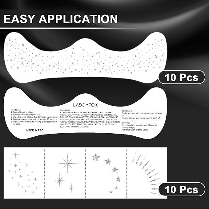 20 Pcs Silver Face Makeup Patches, Glitter Freckles Face Tattoo, Easy Application Sparkle Makeup Freckles, Waterproof Glitter Freckles Patches for Women (Silver)