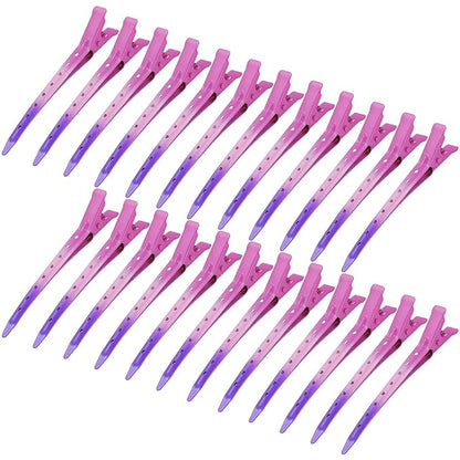 24 Packs Duck Bill Clips, Bantoye 3.35 Inches Rustproof Metal Alligator Curl Clips with Holes for Hair Styling, Hair Coloring, Gradient Rose Red