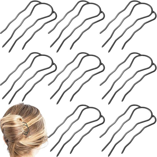 8 Pieces Side Combs, Metal Fork Clip Pins for Buns, 4 Prong Updo U-Shape Sticks for Women Hair Styling Tool Accessories