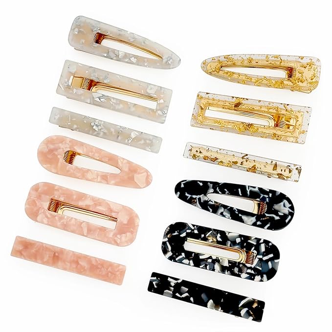 12 Pieces Acrylic Resin Marble Hair Clips Set, Decorative Pearls Hair Barrettes Sweet Decorative Bobby Pins Hairpin Headwear Hair Accessories Headwear for Women and Girls…