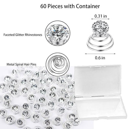 60 PCS Gems Rhinestone Twister Hair Studs Set Diamond Spiral Pearl Flower Jewels Hair Pins Sticks for Wedding, Bridal, Prom, Party and Special Occasion(Classic Diamonds)
