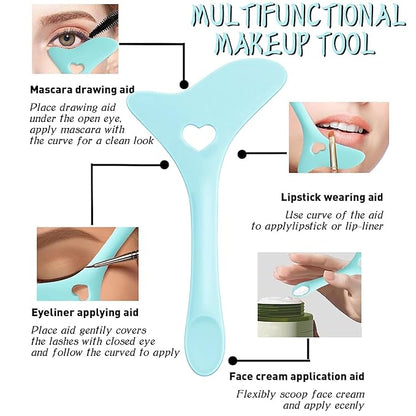 4Pcs Reusable Silicone Eyeliner Stencils - Mascara Shield Guard, Eyelash Lipstick Eyeshadow Applicators Aid Tool - Multifunctional Eye Makeup Tool for Women, Beginners (Green)