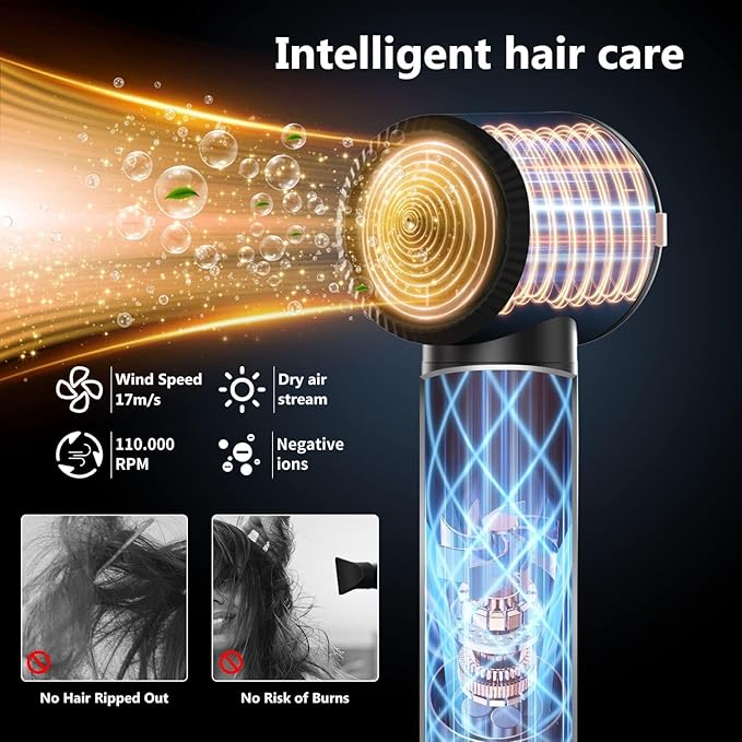 7 in ONE Hair Dryer Brush, Powerful Blow Dryer Brush with Auto- Wrap Curler, Detachable Fast Drying, Volumizing, Curling, Straightening, Ionic Hair Dryer with Diffuser, Hair Styling Tools Storage Case