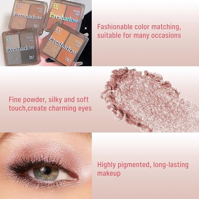 Eyeshadow Quads Glitter Matte Eyeshadow Palette,Nude Coffee Champagne Gold Dark Brown Sparkly Eyeshadow Palette Makeup, Everyday Nature Long-Lasting Waterproof Women Girls Eye Shadow 2# Nude Brown