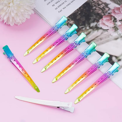 24 Packs Duck Bill Clips, Bantoye 3.35 Inches Rustproof Metal Alligator Curl Clips with Holes for Hair Styling, Hair Coloring, Gradient Rainbow