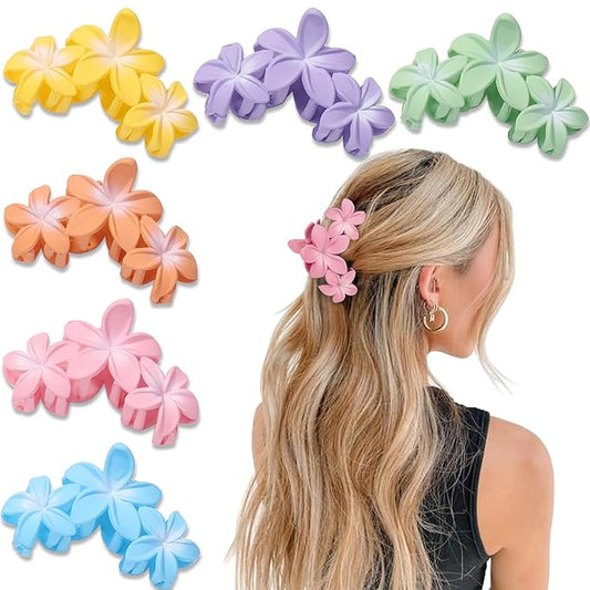 6Pcs Flower Hair Clips for Women,Non-Slip Matte Flower Hair Clips for Women,Hawaiian Clip Large Plumeria Hair Clip Banana Cute Clip Beach Hair Accessories (Frosted gradient color)