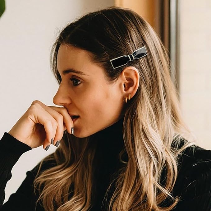 4 Pcs French Flat Bow Hair Clips for Women, Y2K Cute Bowknot Hair Barrettes Small Black Snap Hair Clip Styling Hair Accessories for Thick and Thin Hair