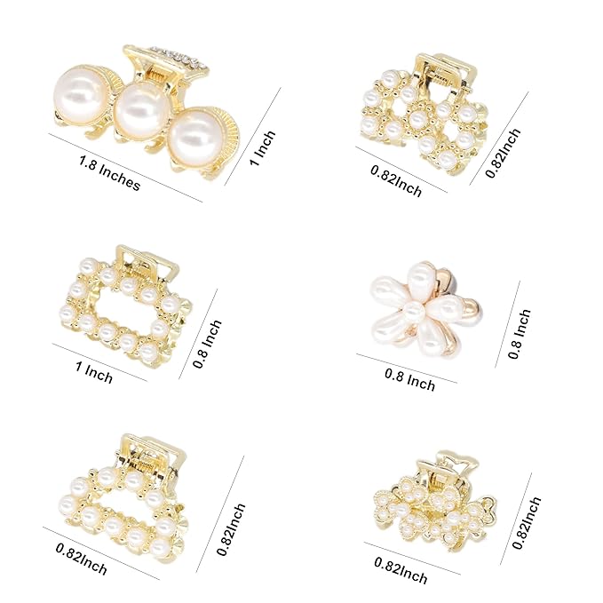 6PCS Sweet Mini Meatl Claw Clip With Pearl, Barrettes Claw Crab Hairpins Styling Fashion Hair Accessories for Women Girl