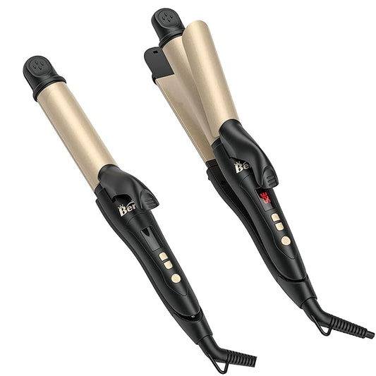 2 Hair Straightener and Curler Flat Iron Curling Wand, 1.25 Inch 2 in 1 Iron, Ceramic Tourmaline Styling Tools 275℉-425℉ Temp Adjustable, Dual Voltage Travel Girl Gift