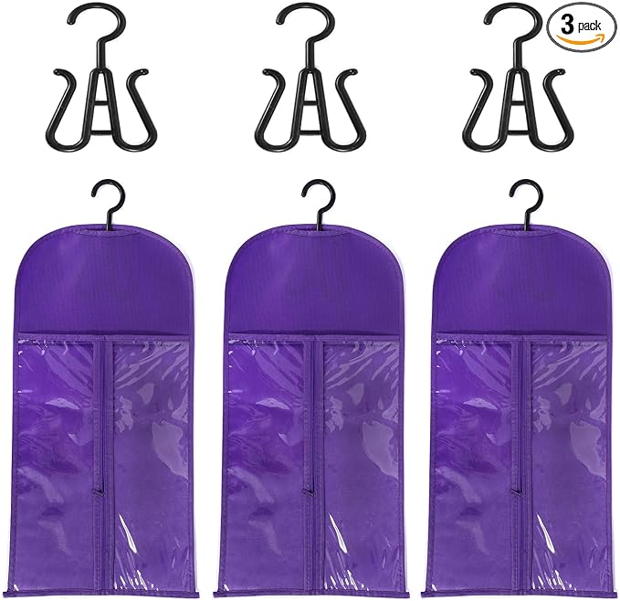 3PCS wig Hanger Hair Extension Holder Wig Storage for Multiple Wigs Bags Storage with Hanger Wig Holder Dust-proof Hair Extension Storage with Hook hair extensions, wigs & accessories (Purple)