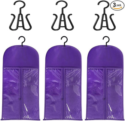 3PCS wig Hanger Hair Extension Holder Wig Storage for Multiple Wigs Bags Storage with Hanger Wig Holder Dust-proof Hair Extension Storage with Hook hair extensions, wigs & accessories (Purple)