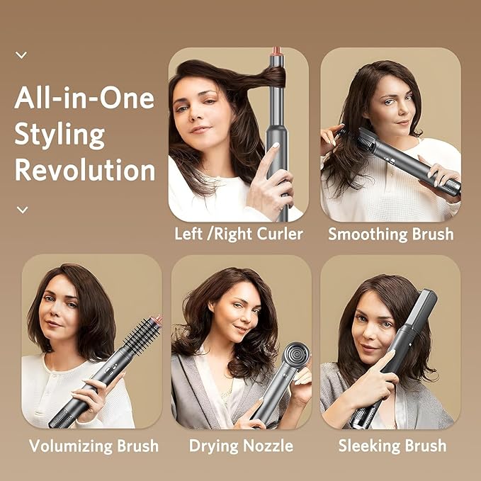 Air Styler Ionic Hair Dryer Brush 6 in 1 Blow Dryer Brush Ions, Detachable Hair Styler Tools, Auto Wrap Curler, High Speed Multi-Hot Air Styler for Drying, Straightening and Volumizing