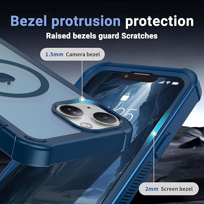 for iPhone 14 case, with [Compatible with MagSafe][Military Grade Drop Protection][Heavy Duty Protection][Non-Slip][Shockproof] with 2-Layer Durable Bumper Phone Case 6.1''-Deep Blue