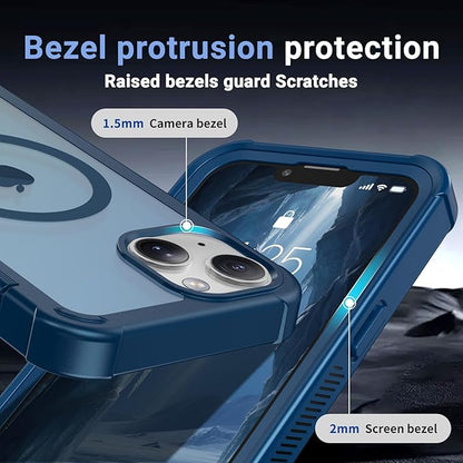 for iPhone 14 case, with [Compatible with MagSafe][Military Grade Drop Protection][Heavy Duty Protection][Non-Slip][Shockproof] with 2-Layer Durable Bumper Phone Case 6.1''-Deep Blue