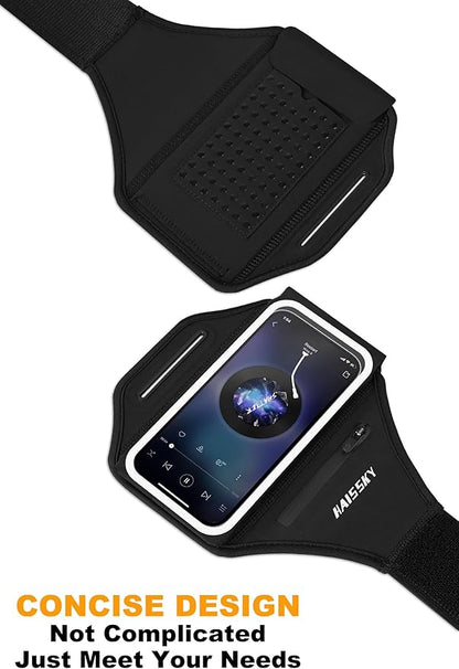 Running Armband with Earphone Bag Cell Phone Armband for iPhone 16 15 Pro 14 Plus 13 11 XR XS, Galaxy S24/S10 Water Resistant Sports Phone Holder Case & Zipper Slot Car Key Holder for 6.9 inch Phone