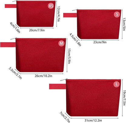 10 Pieces Cotton Canvas Makeup Bag with Bottom and Strap, Multi-Purpose Cosmetic Bag with Zipper Travel Toiletry Pouch, Blank DIY Craft Bag (Red, M)