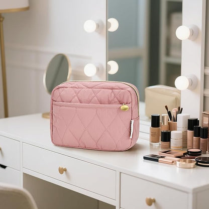 Noozion Makeup Bag, Travel Cosmetic Bag, Puffy Padded Make Up Bag for Women, Makeup Organizer Case, Wide-open Pouch Purse, Travel Essentials
