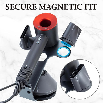 MyGift Blow Dryer Stand Holder for Dyson Supersonic Hair Dryer, Premium Sleek Gunmetal Gray Metal All-in-One Professional Salon Appliance Rack Dock with Magnetic Styling Attachment Slots