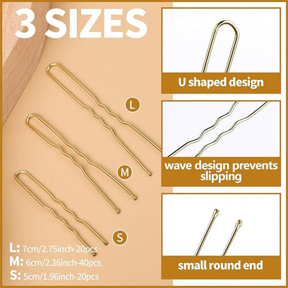 Teenitor Hair Nets and U-Pins Set - 40 Invisible Mesh Nets with Elastic Edge, 80 U-Shaped Pins for Ballet Buns, Sleeping, Wigs (Light Linen)