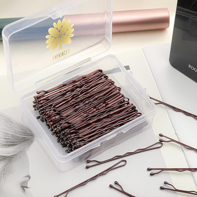 100PCS 2Inches Hair Pins Kit Hair Clips Secure Hold Bobby Pins Hair Clips for Women Girls and Hairdressing Salon With Clear Storage Box(Brown)