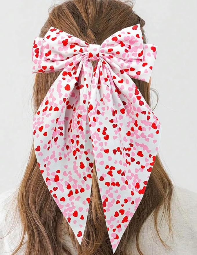 Mother's Day Hair Bows for Women Ribbon Bow Hair Clips with Long Tails Vintage Hair Accessories for Women Valentine Hair Bows Heart Hair Bow
