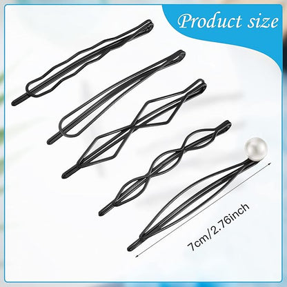 10 Pieces Geometric Metal Hair Clips and Barrettes - Minimalist Hair Accessories for Women and Girls, Wedding, and Styling (Black)