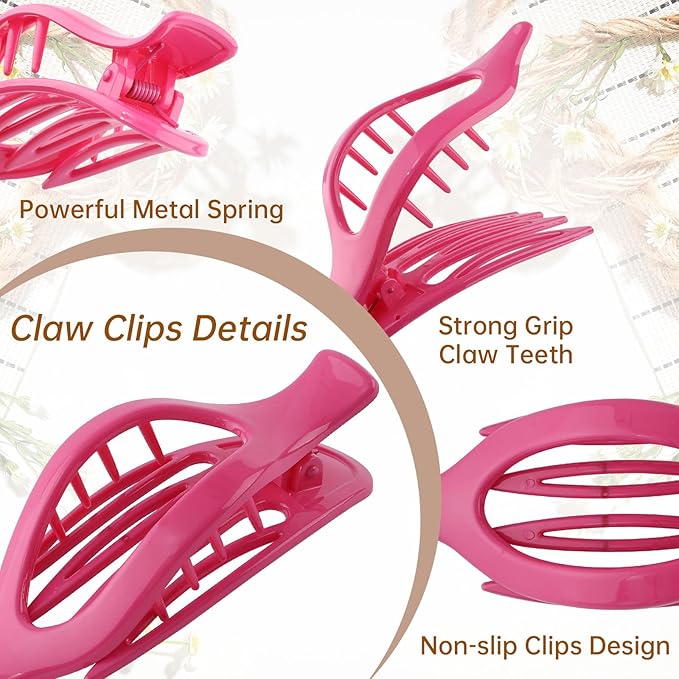 French Flat Hair Clips for Women - 6Pcs Flat Hair Claws for Thin Thick Hair Strong Hold No Slip Grip Hair Claw Clips for Women Girls (Polished(Highly saturated colors))