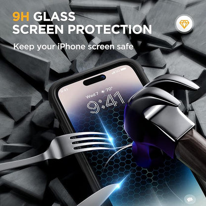 Miracase Magnetic for iPhone 14 Pro Case, [Compatible with MagSafe] [Built-in Tempered Glass Screen Protector] Full-Body Rugged Protective Case with Camera Lens Protector, Black