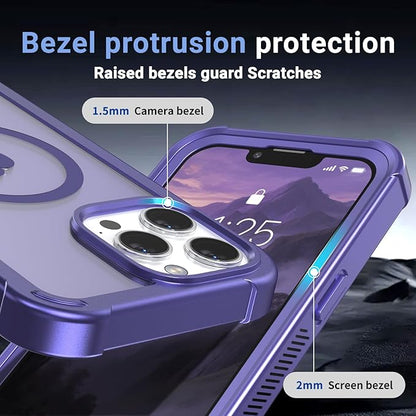 for iPhone 13 Pro Max case, with [Compatible with MagSafe][Military Grade Drop Protection][Heavy Duty Protection][Non-Slip][Shockproof] with 2-Layer Durable Bumper Phone Case 6.7''-Dark Purple