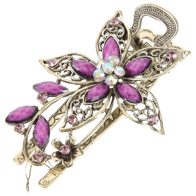 Vintage Rhinestone Crystal Retro Hair Accessories for Women - Flower Barrettes, Hairpins, and Styling Clips in Purple for Hair Styling
