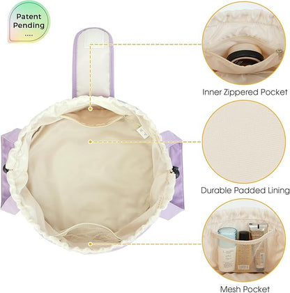 Narwey Barrel Drawstring Makeup Bag Large Cosmetic Bag Make up Bags Toiletry Bag Travel Bags for Toiletries Organizer for Women Gift for Teen Girls (Purple) (Patent)