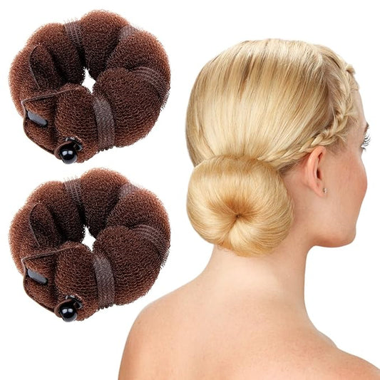Beauty Small Hair Bun Maker - 2 Pieces Magic Styling Twist Ring Doughnut Chignon for Kids Ballet (Brown)