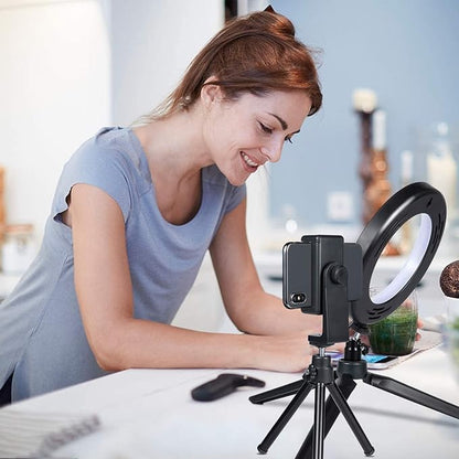 MACTREM 2 in 1 LED 6"" Ring Light with Tripod Stand & Clamp for YouTube Video and Makeup, Mini LED Camera Light with Cell Phone Holder Desktop LED Lamp with 3 Light Modes & 11 Brightness Level, Black