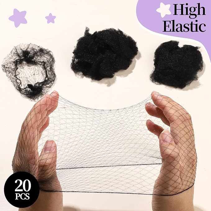 FANDAMEI 30cm Hair Net for Kids, Invisible Hair Nets 20PCS with 40PCS U Shaped Hair Pins, Hair Nets for Buns, Bun Hair Nets for Ballet Girls Hair Accessories Set for Women, Girls-Black