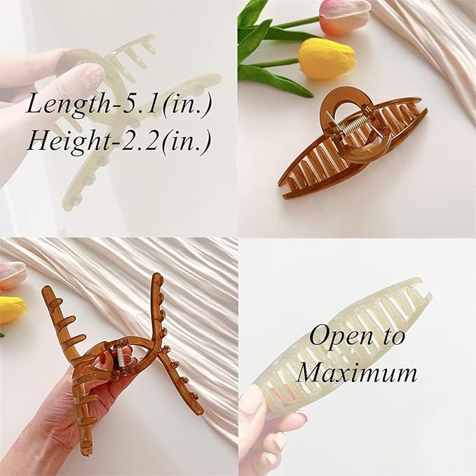 Jelly Claw Clips for Women Girls, 5 Inch Hair Styling Accessories for Long Thick Hair, Jumbo, Extra-large, Oversized (Jade green Crossover)