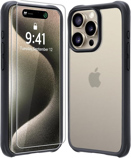 Mkeke for iPhone 15 Pro Max Case Black, [Not-Yellowing] with 2X Screen Protector, [Military-Grade Drop Protection] Shockproof Protective Phone Cases 2023