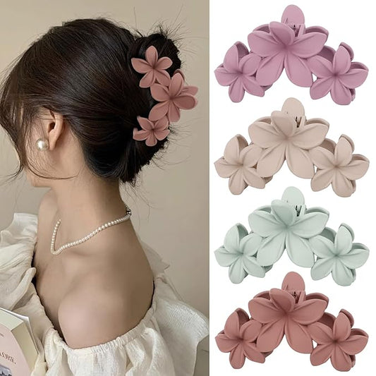 Colorful Plumeria Hawaiian Flower Hair Clips for Women - 4PCS Large Claw Clips for Thick Hair with Strong Hold, Beach Hair Accessories