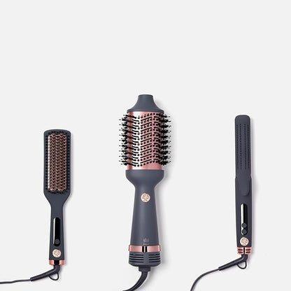 Hairitage Volumizing One Step Blow Dry Brush + Hair Dryer for Curling + Straightening - Ceramic Tourmaline Blowout Brush + Volumizer - Hair Styler for Smooth Shiny, Frizz-Free Styles - Matte Grey