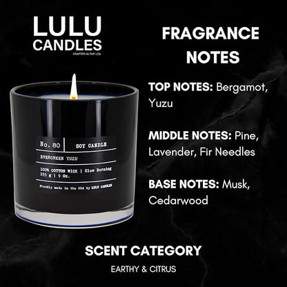 Lulu Candles | Evergreen Yuzu | Luxury Scented Soy Jar Candle | Hand Poured in The USA | Highly Scented & Long Lasting (9 Oz.)