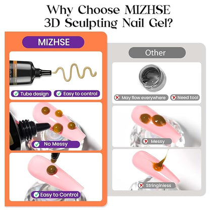 MIZHSE 3D Nail Gel - Nail Art Sculpting Gel 15g Color Changing Purple Orange 3D No Wipe Nail Design Molding for Nails Supply U V LED Home DIY