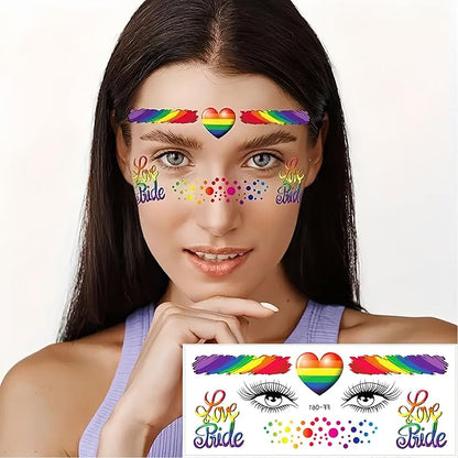 10 Sheets Pride Day Face Fake Tattoos Rainbow Temporary Tattoos Adult Rainbow Hearts Butterfly Ribbons Crown Colorful Love Tattoo Kit Gay LGBTQ Pride Day Parade Party Eye Makeup Face Decor Supplies