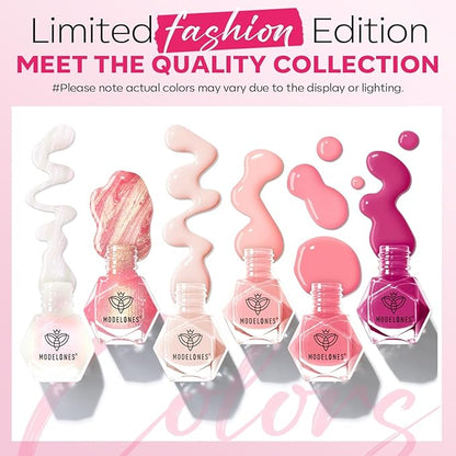 modelones Nail Polish Set, 6 Colors Quick Dry Nude Hot Pink Chrome Nail Polish Light Pink Shimmer Pearl Spring Summer Fingernail Polish DIY Nail Art Salon Home Easter Gifts for Women Girl