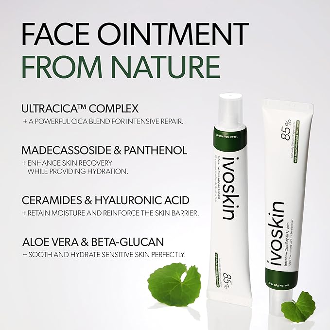 Intensive Cica Repair Cream, Korean Dexpanthenol cream, Ultra-Soothing & Hydrating Care Cream for Sensitive Skin with Madecassoside (1.76oz / 50g)