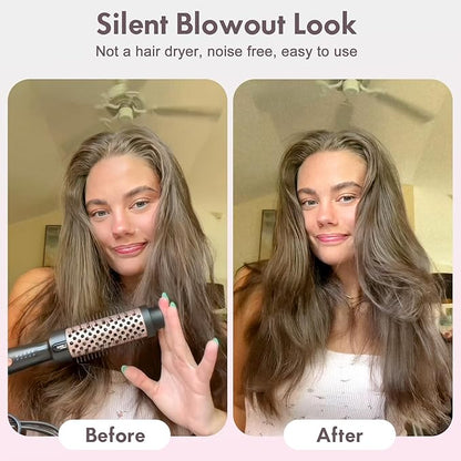 1.5 Inch Thermal Brush Blowout with 5 Temp Settings, Universal Voltage Hair Curling Iron, Ceramic Ionic Thermal Round Curling Brush Suitable for Medium and Long Hair, Rose Gold